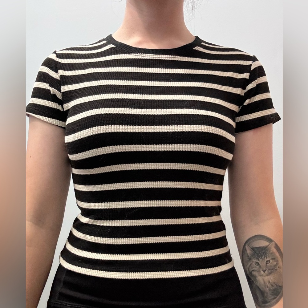 Black and White Striped Waffle Baby Tee